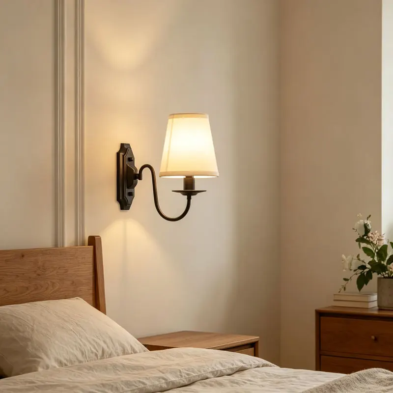 European Retro Fabric Wall Lamp Classic Cloth Lampshade Wall Sconce Decor for Bedroom Living Room Hotel Homestay Decoration ﻿