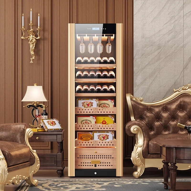 1.8m Black Rose Gold Cigar Humidor and Wine Fridge Cabinet Stylish Functional Storage Solution for Professional Home Bar