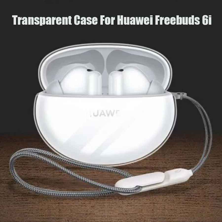 Klare TPU-Hülle für Huawei FreeBuds 6i 5i Wireless-Kopfhörer, Schutzzubehör, Schutzhülle mit Haken-Lanyard