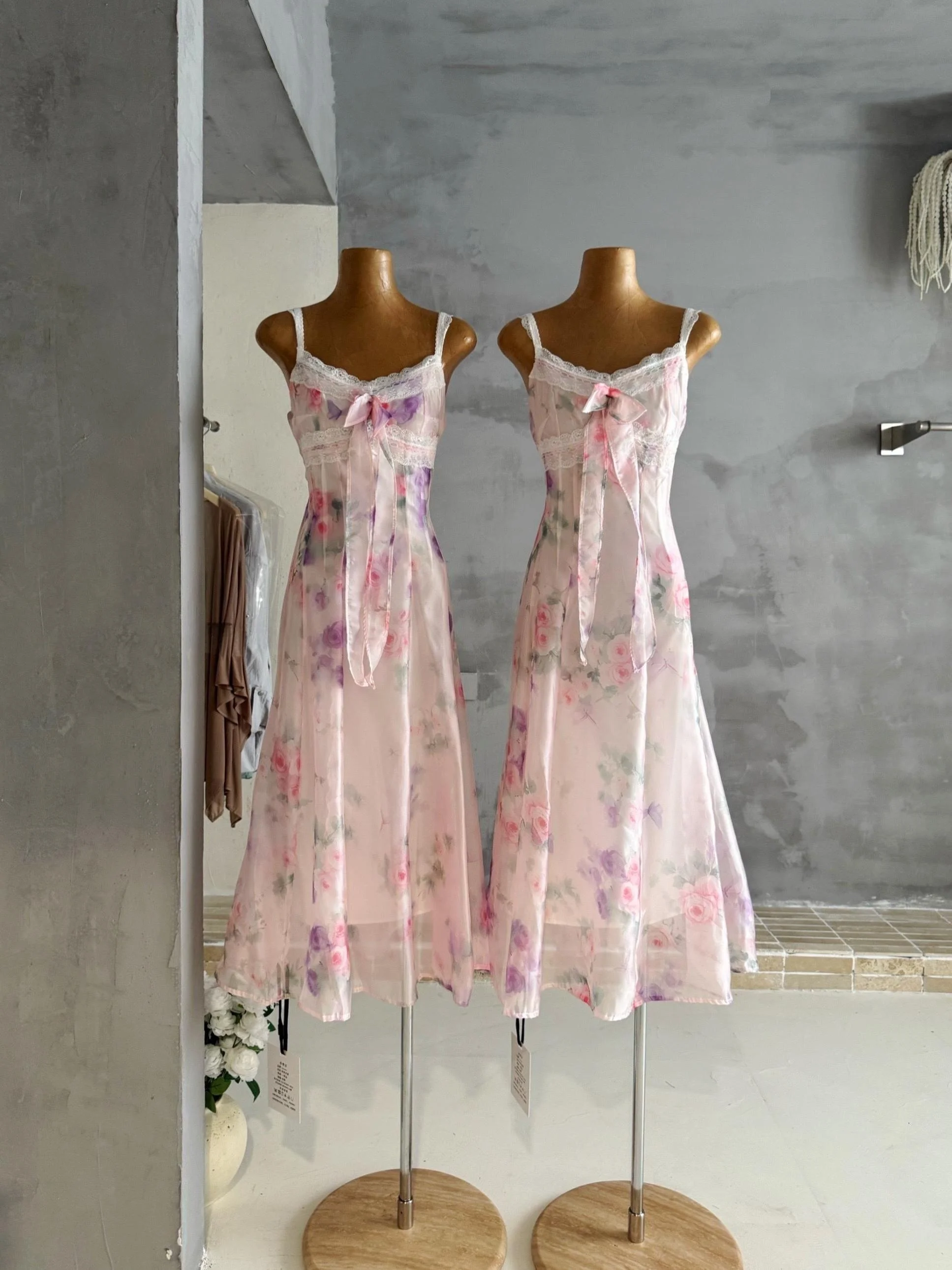 

Sweet Style Sundress with Waist Cinching Stand up Cut out Backless Long Skirt for Women Summer Season City Walk Polyester Fiber