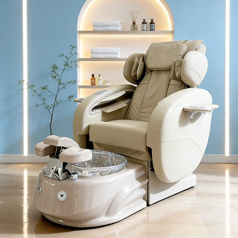 eh-Luxurious Salon Human Touch Massage Foot Spa Chair Modern Electric Reclining Pedicure Chair with Whirlpool Foot Spa Basin@