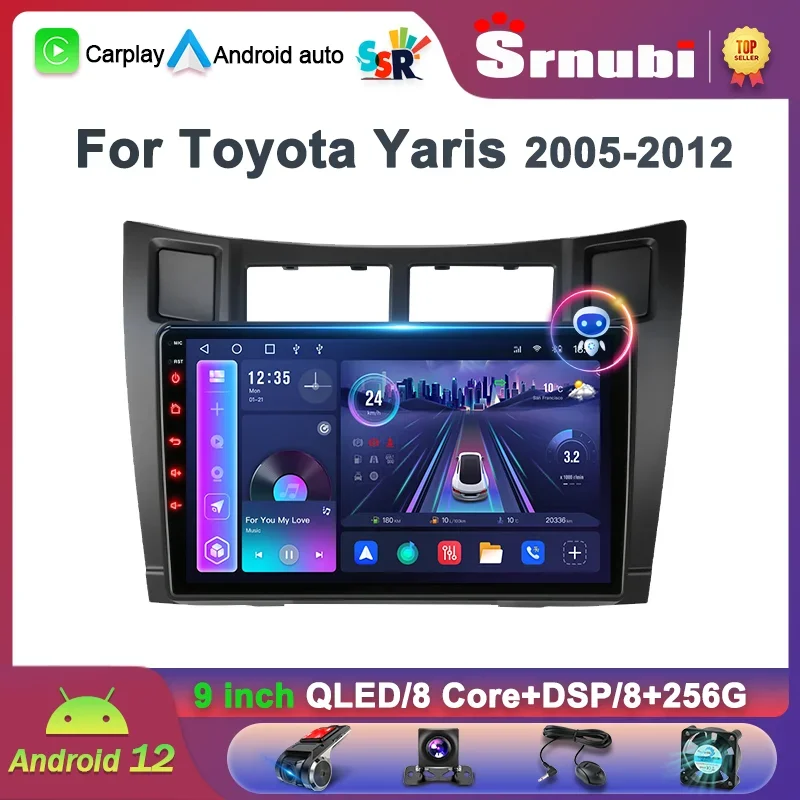 

Srnubi Android 12.0 Car Radio for Toyota Yaris XP90 2005 - 2012 Multimedia 2Din 4G WIFI GPS Navigation Carplay DVD Head Unit