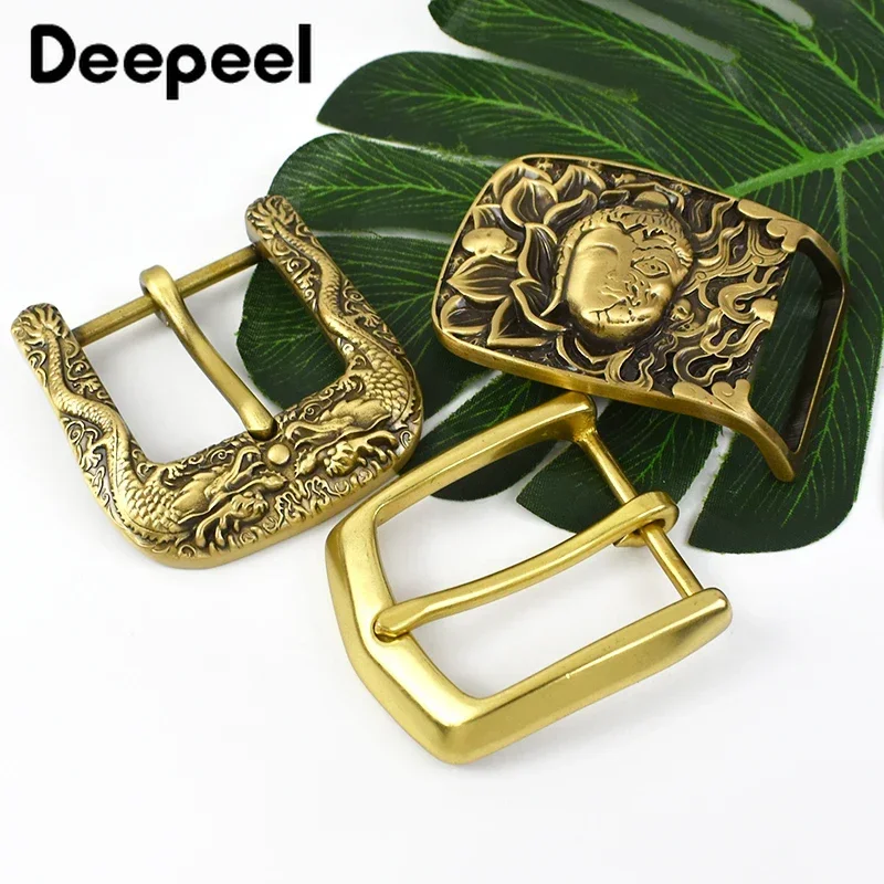 Deepeel 40mm Pure Brass Man Belt Buckles Copper Pin Buckle Waistband Head for 38-39mm Belts Accessories Men Jeans Leather Craft