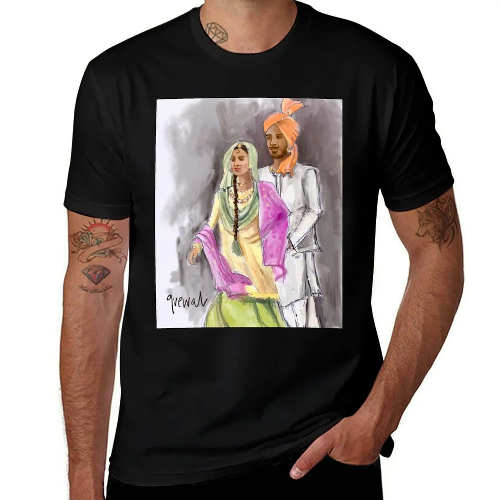 Punjabi couple Bhangra dancers painting T-Shirt Comfortable Workout Short Sleeve Shirt T-Shirt