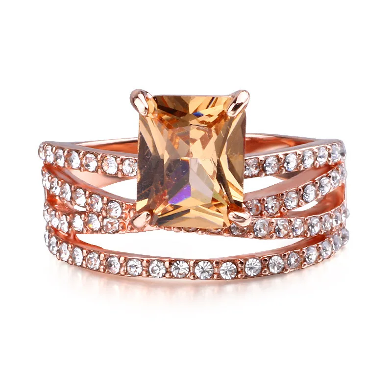 Anello di Morganite multistrato di moda gioielli da sposa Color oro rosa anello di pietra di cristallo di Champagne Bague per le donne regali di