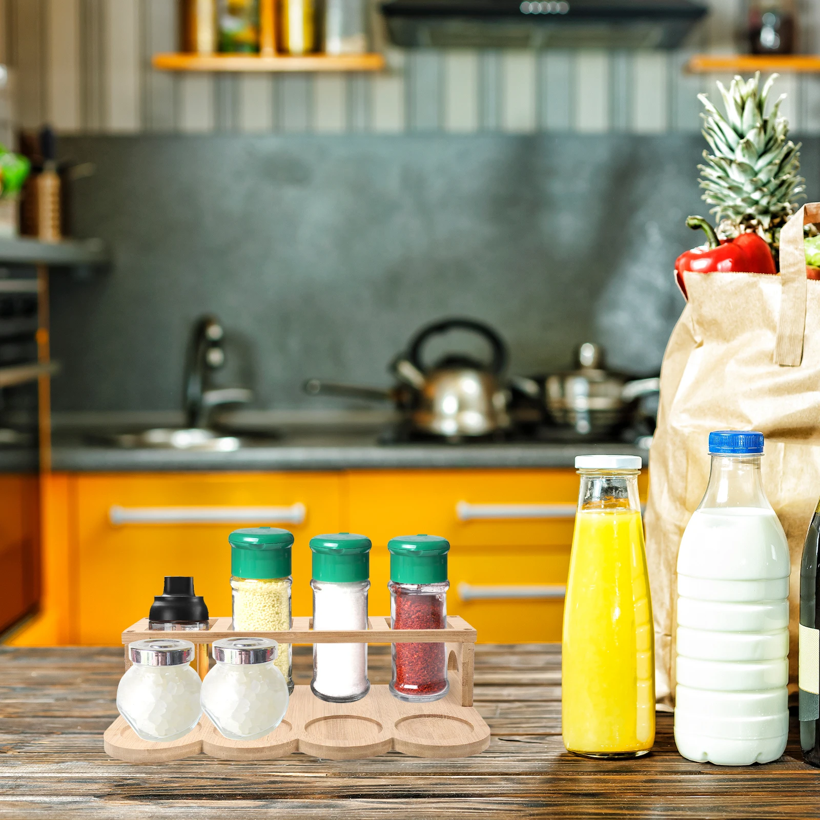

Wooden Oil Bottle Rack Storage Shelf Spice Organizer Kitchen Essentials Condiment Holder Multi-Use Rack Seasoning Jar