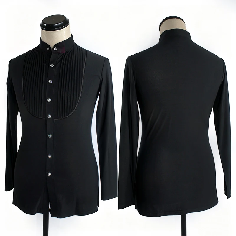 Black Latin Dance Performance Costume Man Latin Competition Outfit Stand Collar Long Sleeve Shirt Professional Dancewear VDL5837