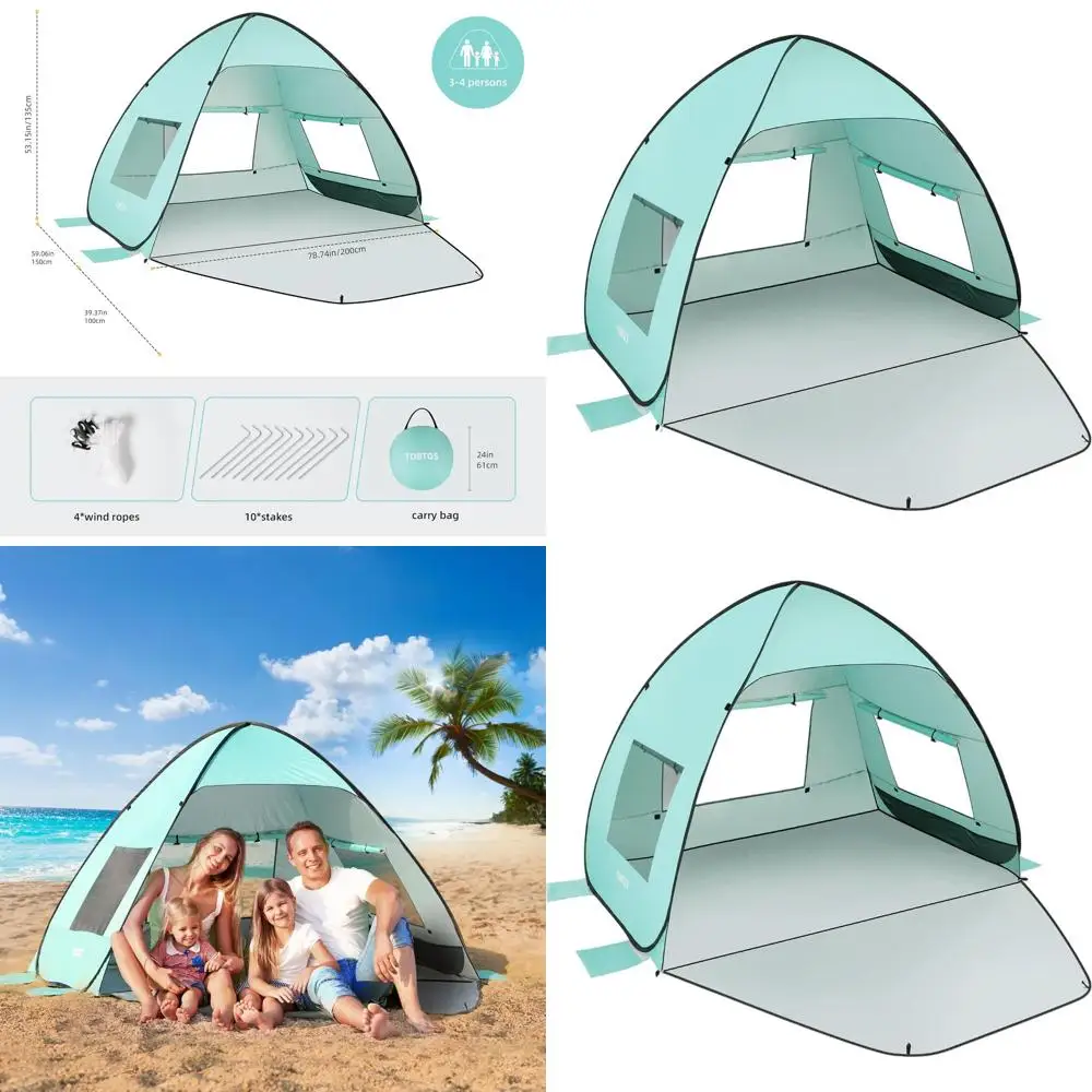 

Portable UV-Protected Beach Tent for 2-3 People, Quick Setup, Lightweight Sun Shelter with Carry Bag