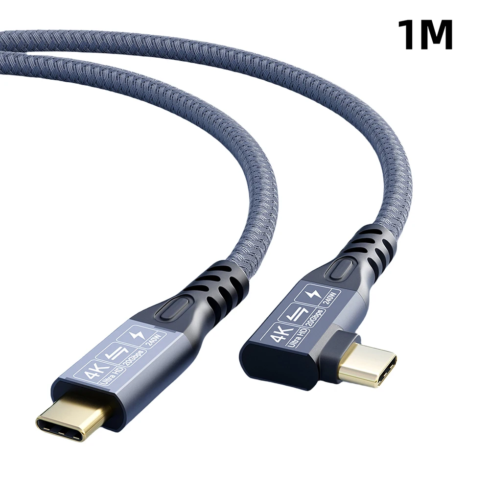 0.5/1/2/3M PD3.1 240W نوع C إلى C كابل الشاحن مضفر الزاوية اليمنى USB3.2 ذكر إلى ذكر آيفون 15 لسامسونج لماك بوك PC
