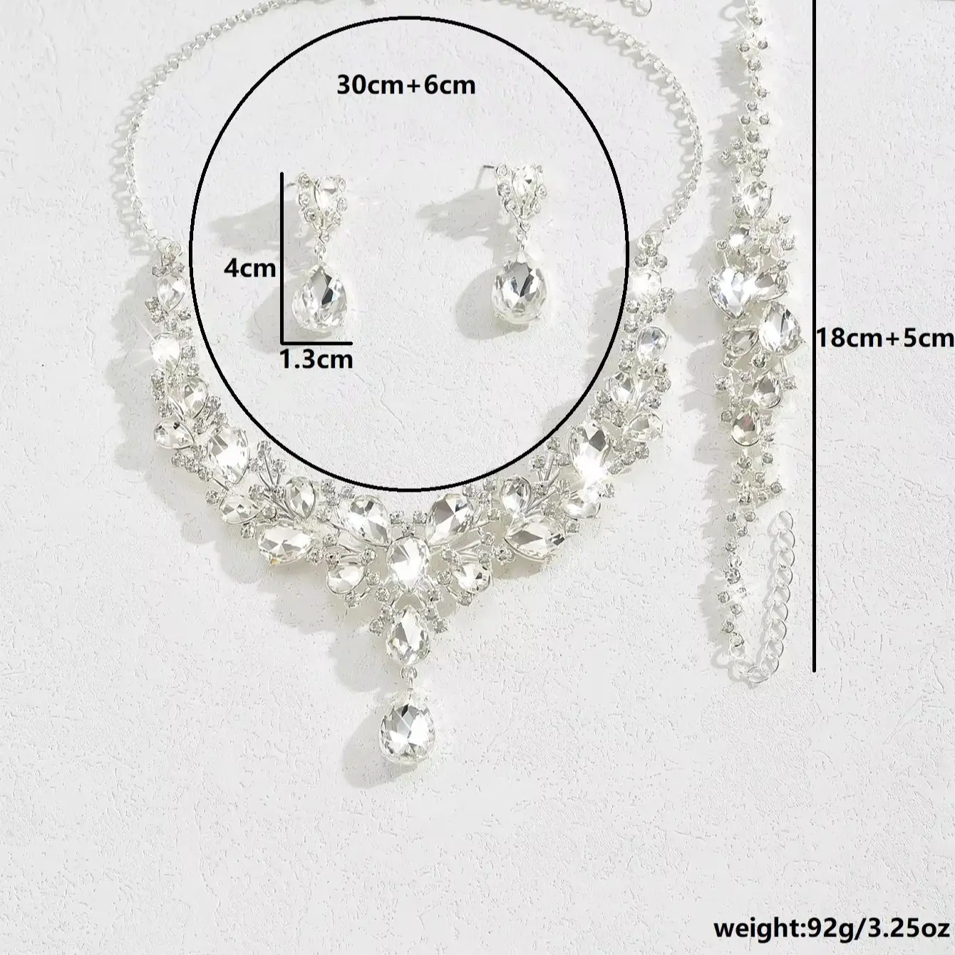 Elegant Waterdrop Color Diamond Exaggerated Necklace Earrings Bracelet Banquet Party High End Jewelry