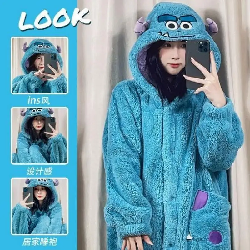 anime disney nightgown kawaii Lounge clothes girl Thickened long style bathrobe Sullivan Leisure pajamas keep warm Gift