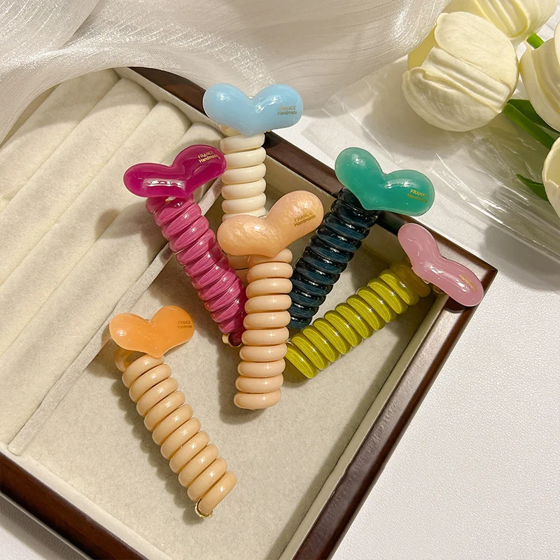 1Pc Fashion Irregular Cute Love Heart Telephone Cord Hair Tie Bubble Braid Headband For, Hair Accessory Braiding Tool Women Acce
