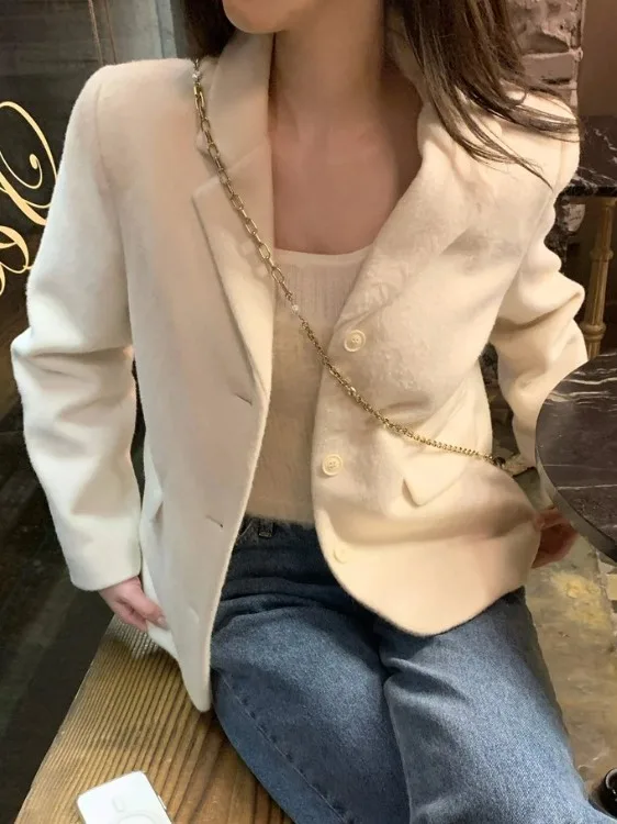 

Шикарный утягивающий жилет в стиле ретро, женский шерстяной тюнер, корейский модный жилет с открытой передней частью и одной пуговицей, однотонный весенний молодежный жилет