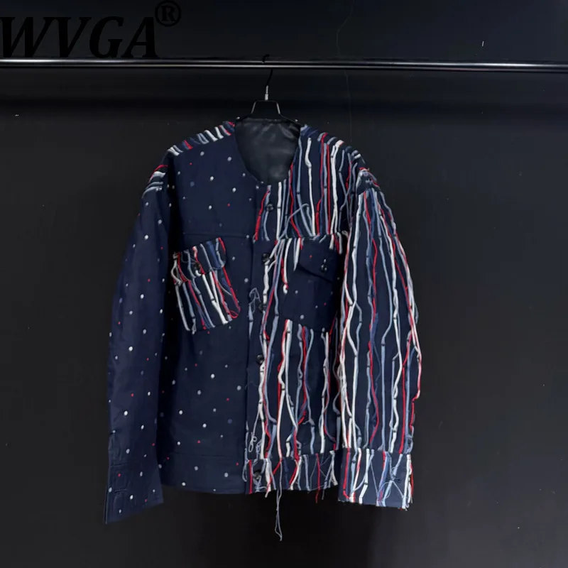 

WVGA Spring Autumn New Man Tide Line Striped Splicing Trendy O-Neck Jackets Punk Niche Chic Casual Long Sleeved Coats Ins W14166