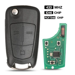 jingyuqin 433MHZ ID46 PCF7946 Chip Remote Car Key Control Key 3 BTN HU43 Blade For Opel Vauxhall Vectra C Signum 2002-2009