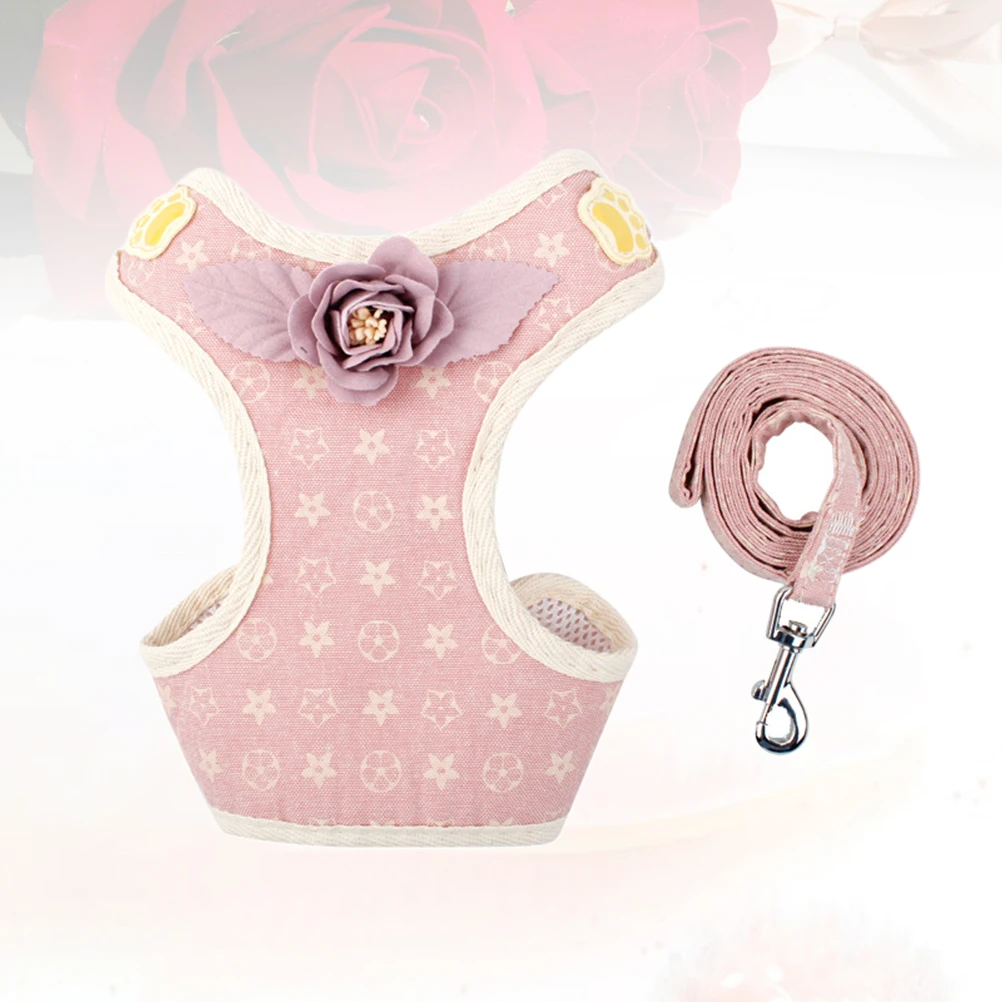 

Adjustable Harness Chest Strap Small Pink Supplies Fashion Collar Durable Safe Walking Outdoor Sports Dog Pull Rope Pet Harness