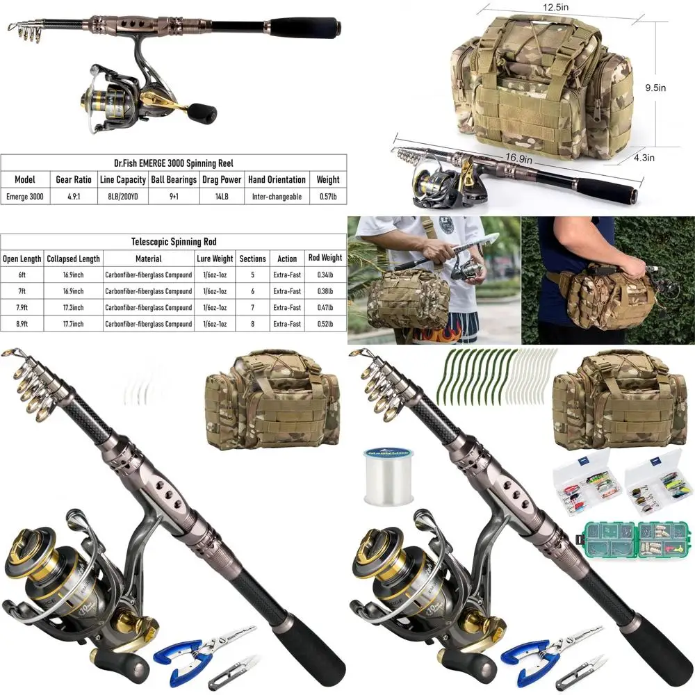 

Telescopic 125-Piece Spinning Fishing Rod & Reel Combo Set with Tackle Bag for Adults, Collapsible for Travel, Suitable for Fres