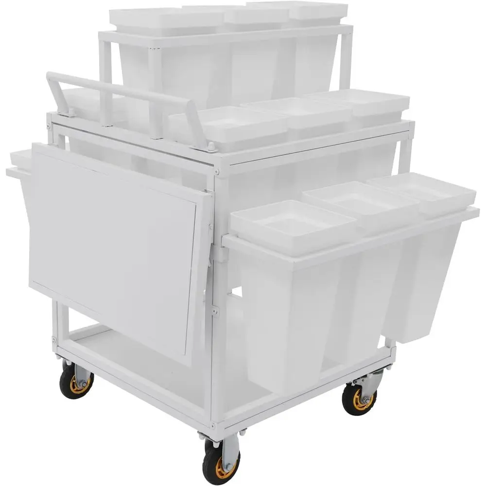 6-Tier Metal Garden Cart with 18 Buckets, Heavy Duty Outdoor Plant Stand on Wheels