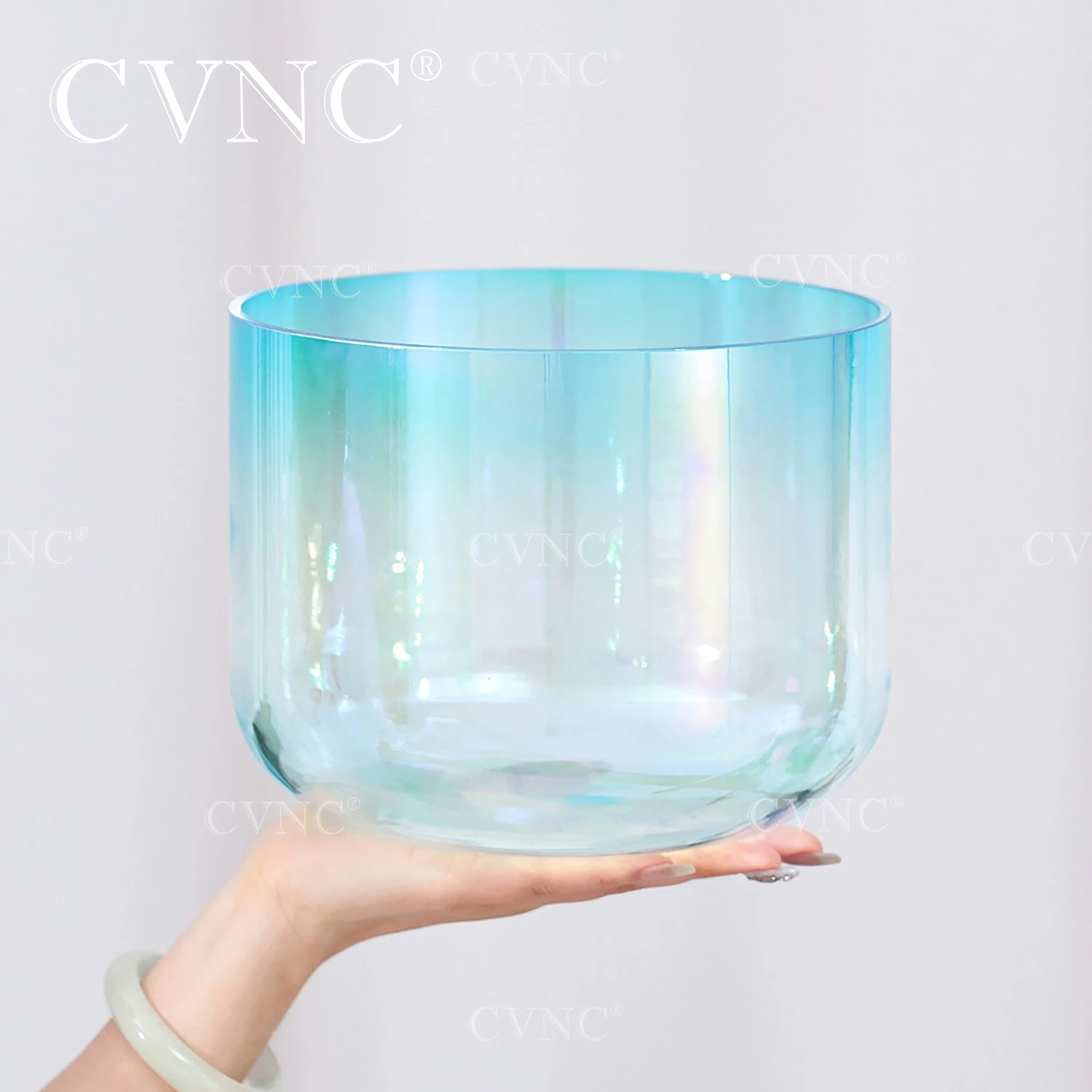 

CVNC 7 Inch Ice blue Cosmic Clear Alchemy Colored Quartz Crystal Singing Bowl 440/432HZ for Sound Healing with Mallet