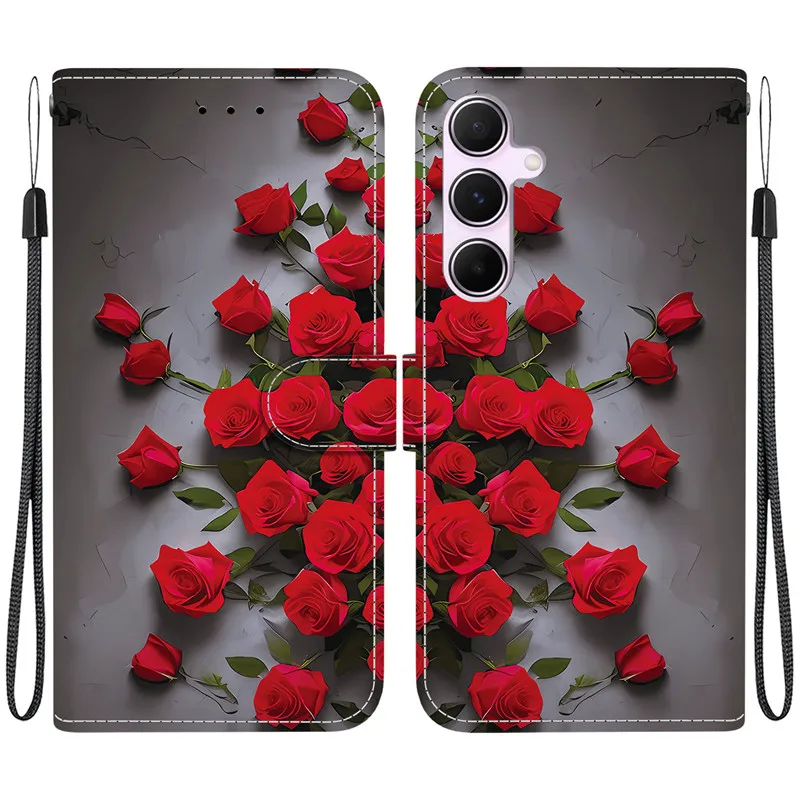 Eleganckie, kolorowe etui na telefon z motywem kwiatowym do Samsung Galaxy A15 A05 A25E SC-53F A35 A25 A55 5G, magnetyczne, skórzane etui z klapką, urocze. — zdjęcie produktu 3