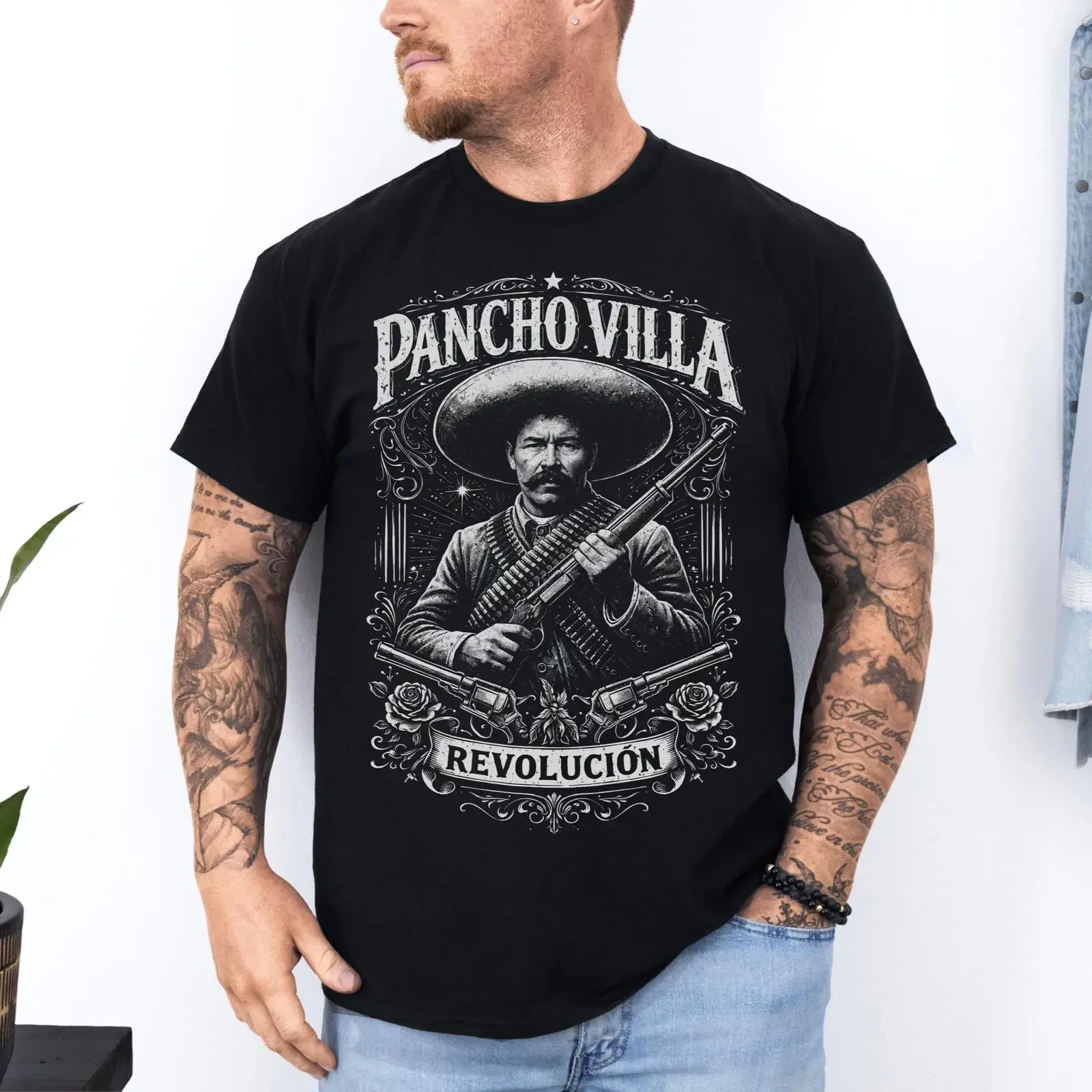 Camiseta Pancho Villa, Revolucionario Mexicano, Herencia Chicana, para Fanáticos de la Historia, Vintage, Lavada, Transpirable, Versátil