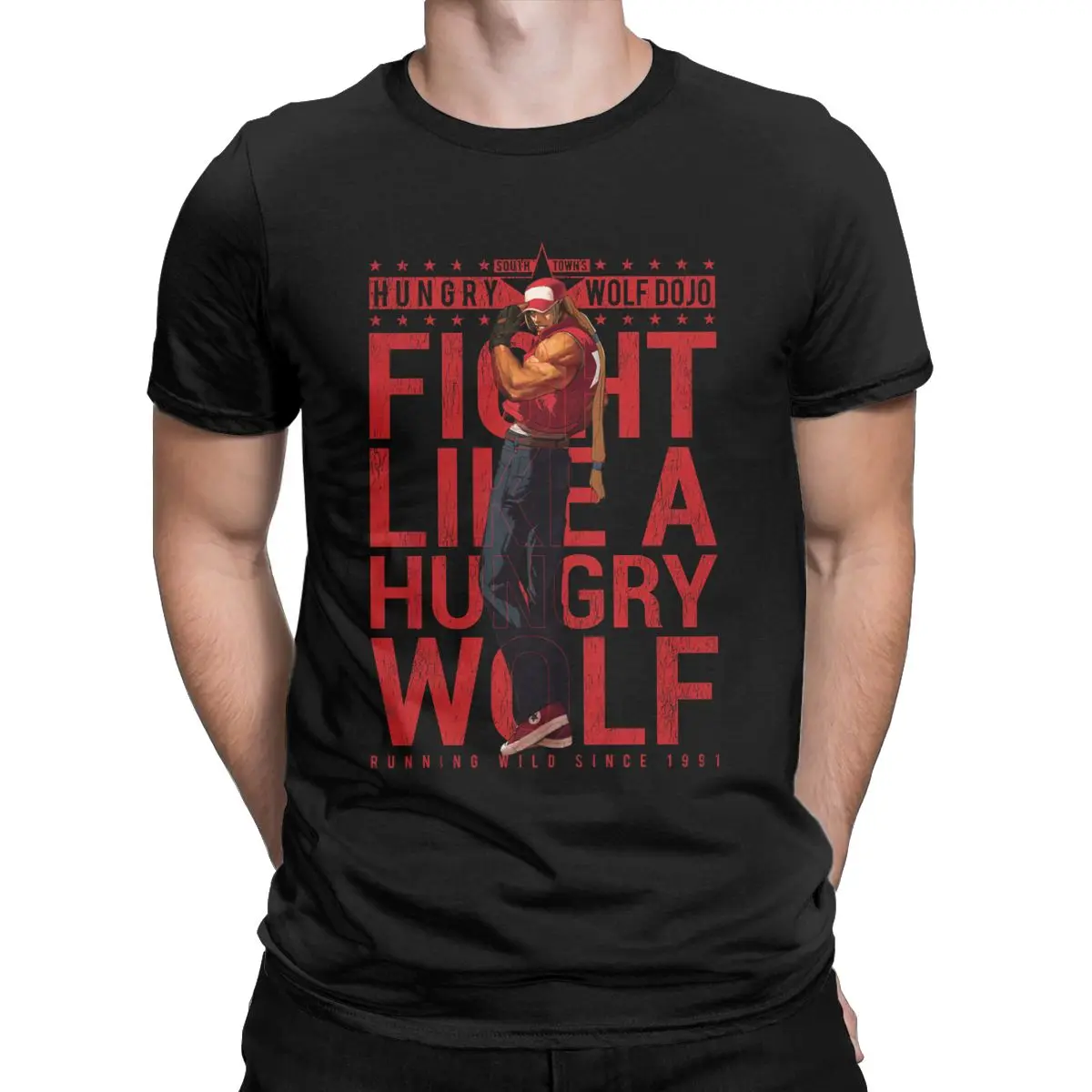 Hungry Wolf Dojo Gym King Of Fighters Kof Terry Bogard Geese Howard Snk Pure Cotton Clothing Short Sleeve Unique T-Shirt for men