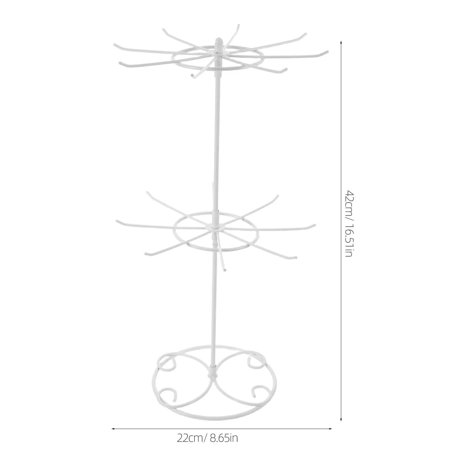 2 Tier White Metal Rotating Necklace Organizer Jewelry Display Stand Table Rack 16 Hooks Spinning Necklace Holder for Bracelets