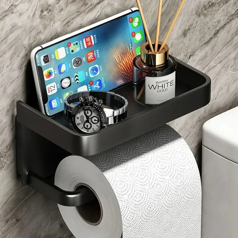 2024 New Toilet Paper Holder Wall-Mounted Paper Roll Holder Storage Tray Toilet Organizer Phone Stand Bathroom Accessories