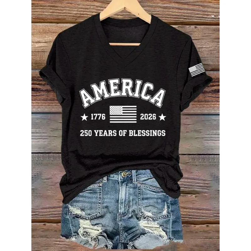 250 Years of Freedom 1776 Festival Women's  Print T-Shirts Summer O Neck Tops Short Sleeve Casual Tees  Us Flag