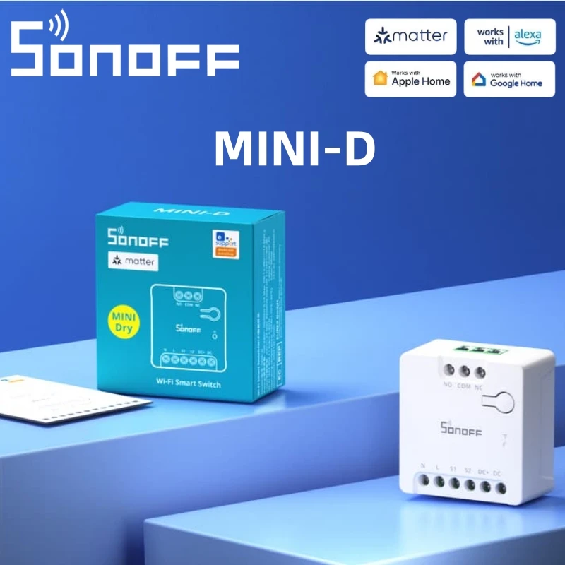 

SONOFF MINI-D Matter Wi-Fi Smart Switch Dry Contact Relay ESP32 Chip AC/DC Input Smart Home Device Works with Alexa Google Home