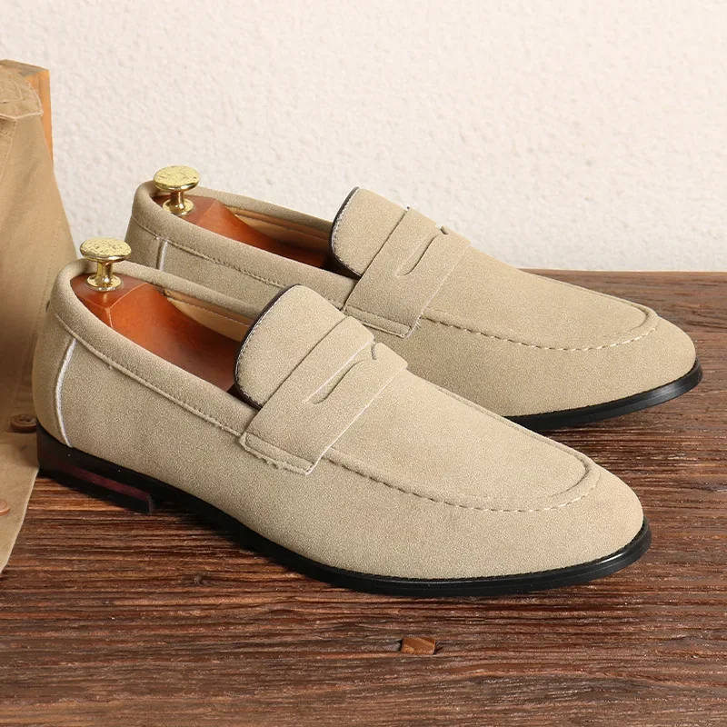 

New Men's Casual Shoes Suede Loafers Fashionable Slip on Leather Shoes Formal Wedding Flat Shoes Plus Size Business Men's Shoes