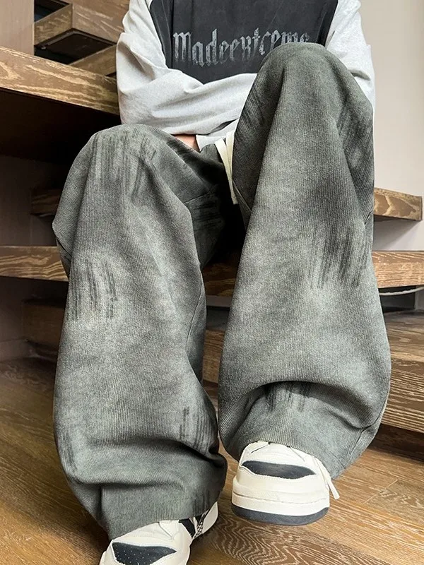 

American Sle Tie Dye Faionable Haome Men's Winter Fce Lined Thi Straight Leg Wide Leg Pants High End Casual Long ...