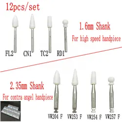 Dental Branco Pedra Polimento Burs, alta velocidade Handpiece, baixa velocidade, Contra Angle Handpiece, 12Pcs por Caixa