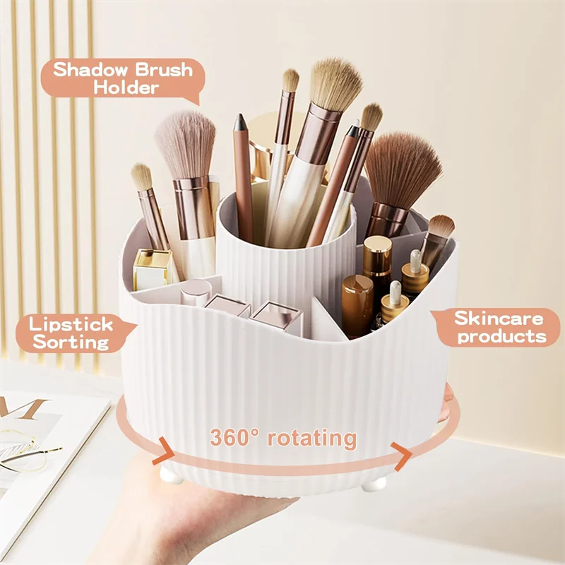 360° Rotating Makeup Holder Desktop Cosmetic Storage Box Organizer Large Capacity for Bathroom Portable Lipstick Makeup Brush