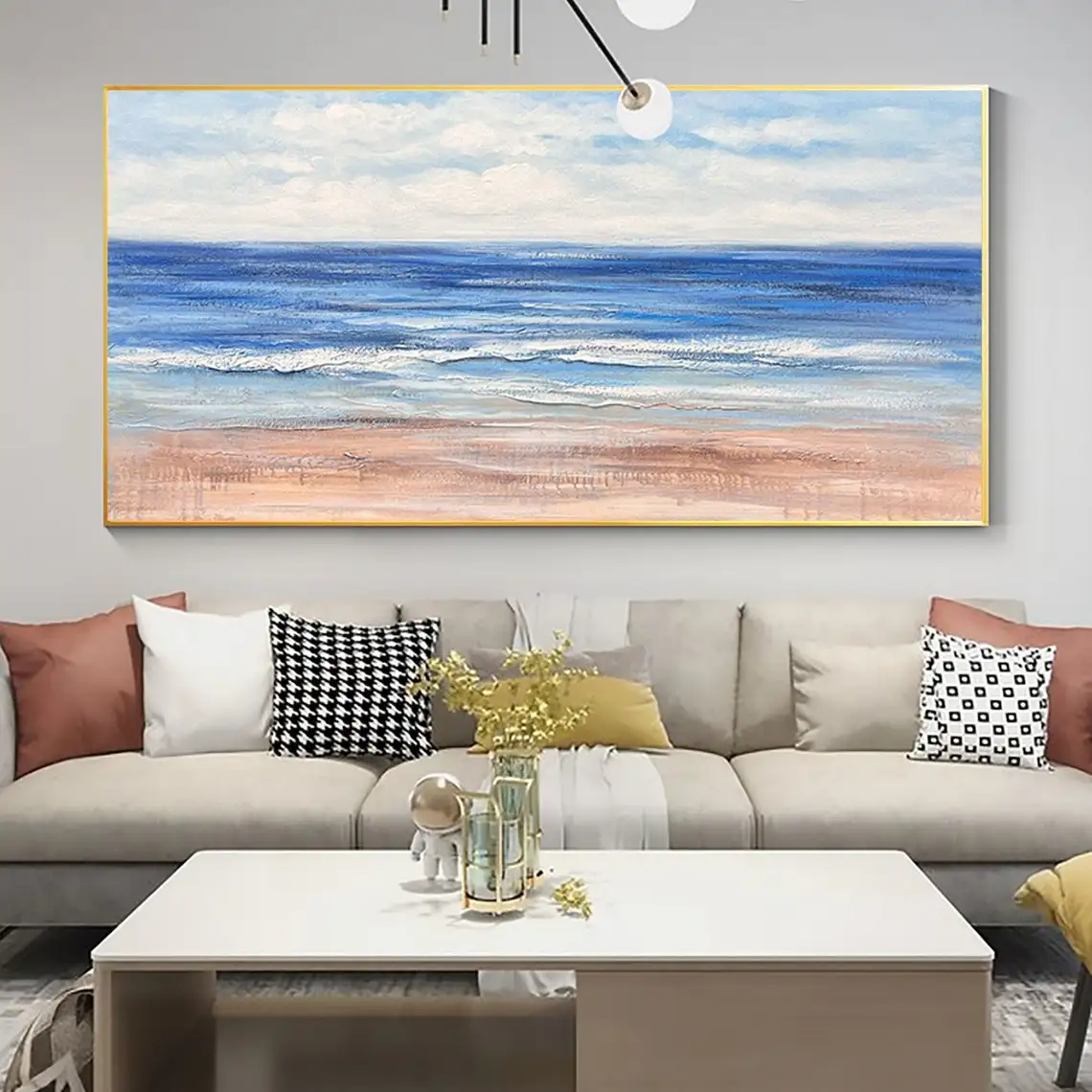 

Океанский пейзаж, картина маслом ручной работы на холсте, большая настенная живопись, абстрактный синий пляжный декор, морской пейзаж, искусство, гостиная, домашний декор