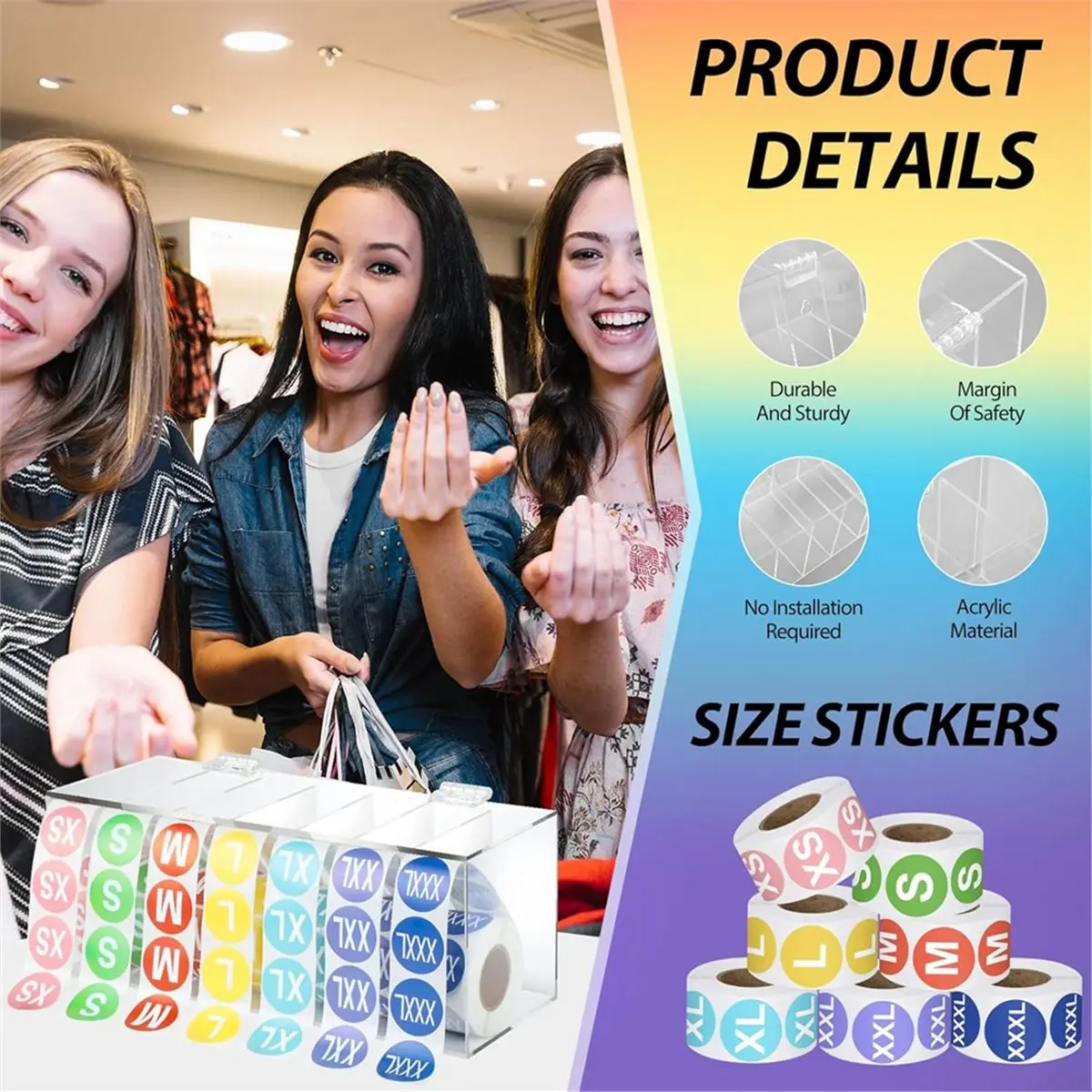 Latest ABBQ-3500 Pieces Size Stickers Labels Holder Labels Organizer Acrylic Sticker Roll Dispenser Tshirt Size Stickers