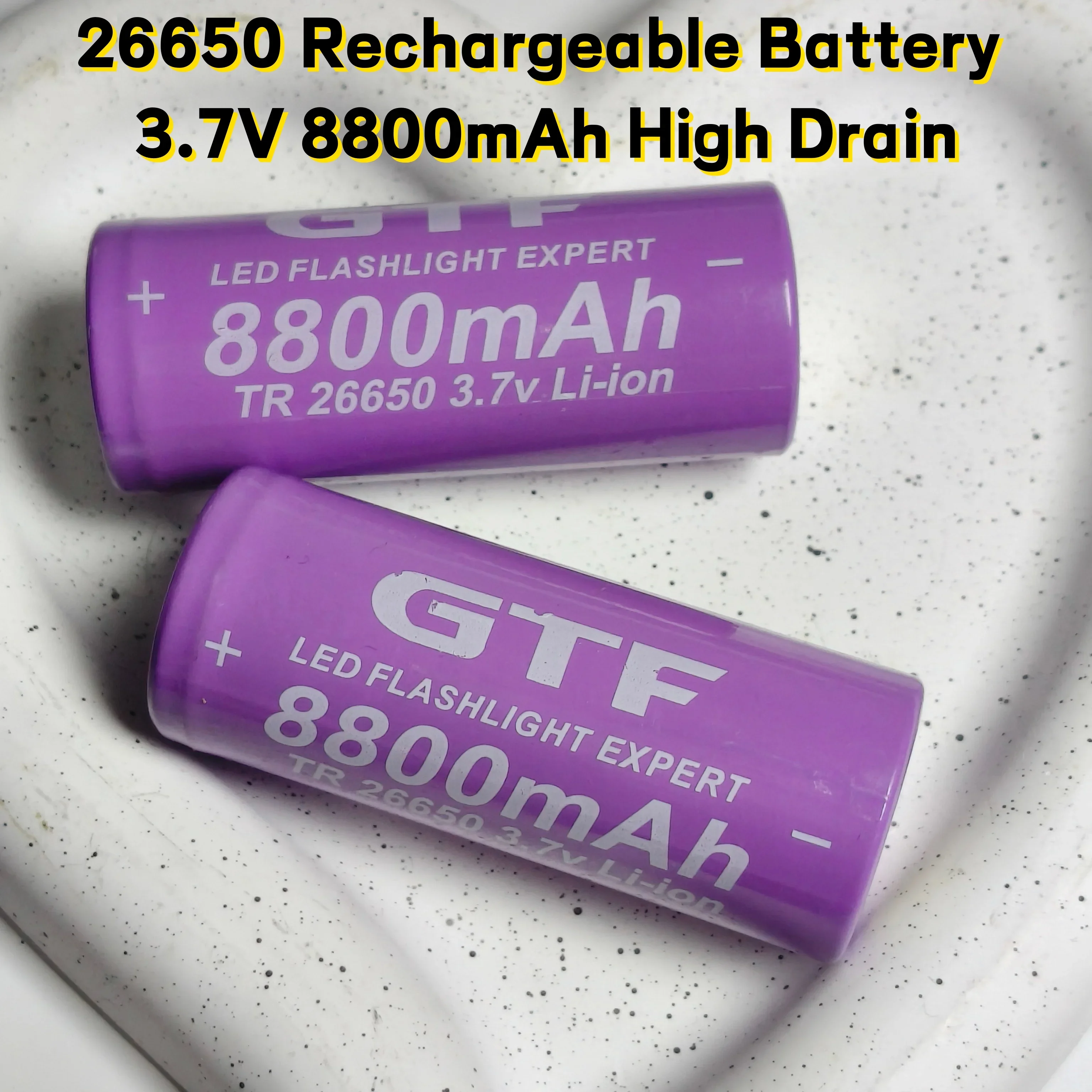 26650 Rechargeable Li-ion Battery, 3.7V 8800mAh High Drain Cell for Portable Electronic Devices Replacement Battery Pack