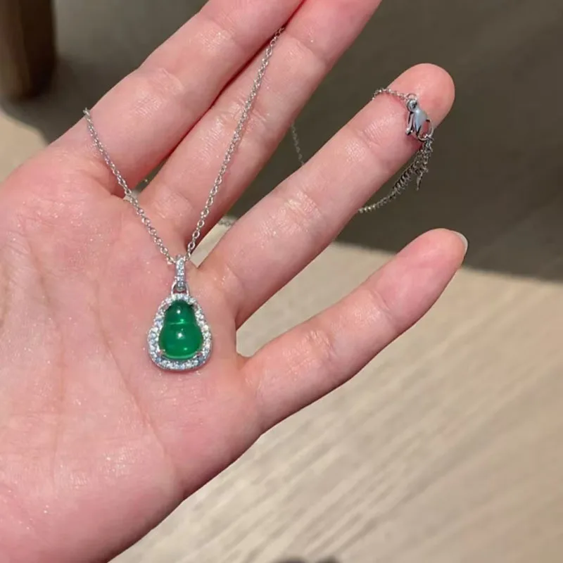 9999 Gold Green Small Gourd Necklace - Women's Luxury Style Multi-Functional Fashion with High-Class Feel Gourd Neck Chain