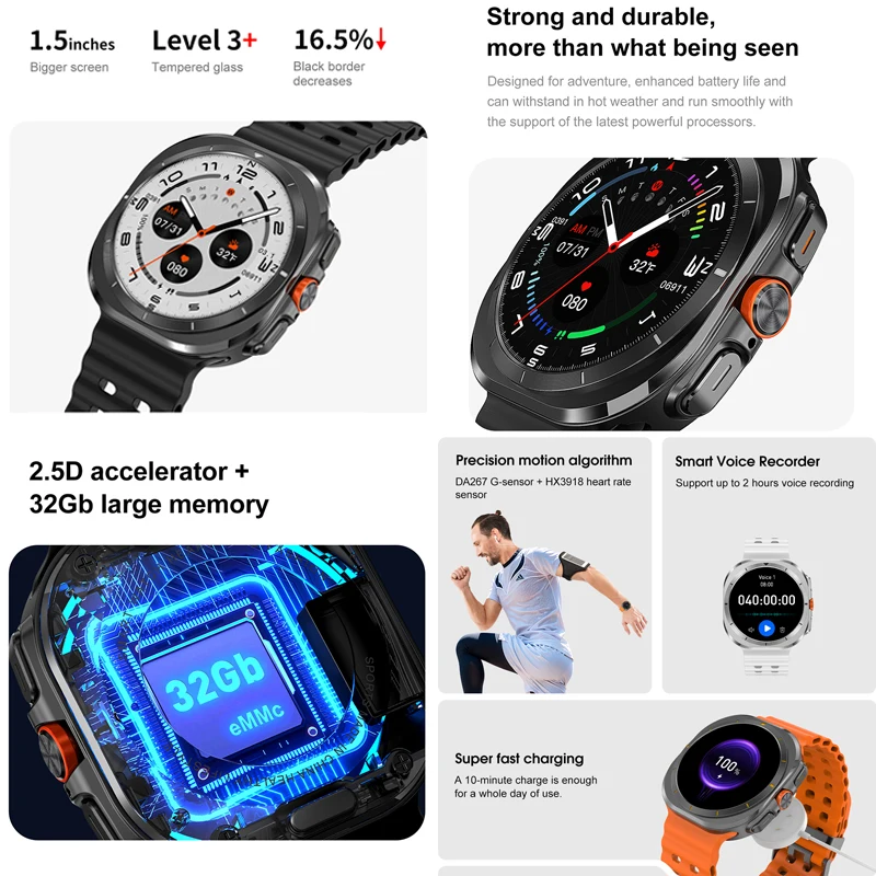 Para samsung galaxy watch 7 pro ultra esportes pista relógio inteligente masculino amoled sempre exibir relógio tws 4gb ram chamada smartwatch feminino