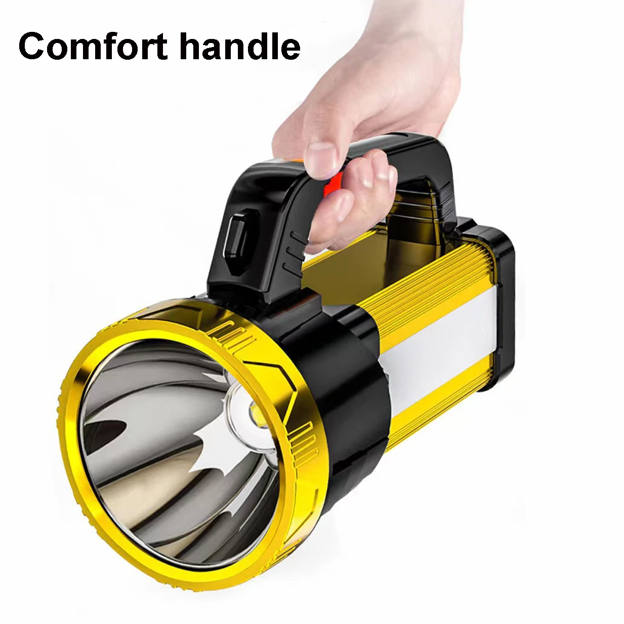 Powerful LED Searchlight with Strap USB Rechargeable Work Light With Side Light Waterproof Portable Power Bank Tent Flood Light