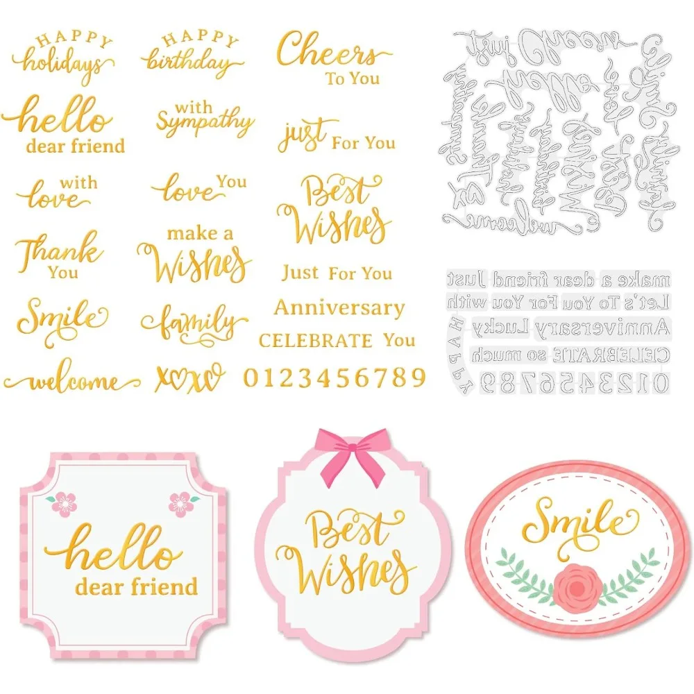 34Pcs Grateful Blessed Words Hot Foil Plate for DIY Foil Paper Holiday Embossing Word DIY Foil Embossing for Scrapbooking Decor