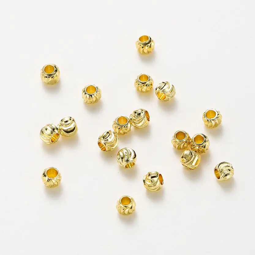 50pcs DIY Jewelry Accessories 14K 18K Gold Plated Striped Cut Flower Beads 2.5 3 4 5 6mm Spacer Beads Bulk Hand Beading Material