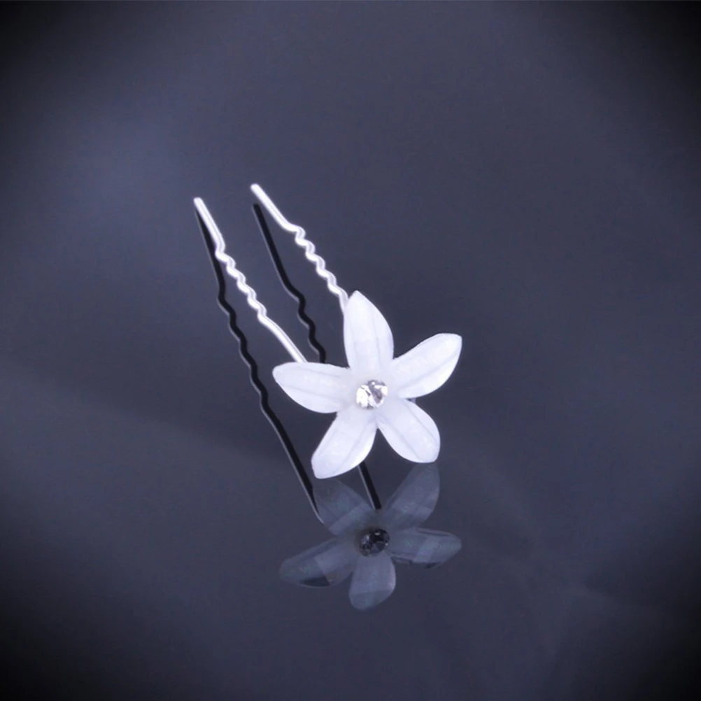

20pcs Rhinestone Flower Hair Clip White Wedding Bridal Accessories Chopsticks U Shaped Hair Pins Stylish Women Bride