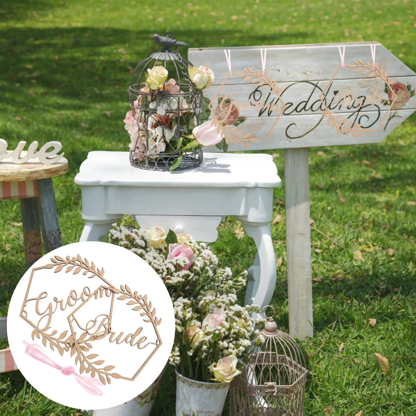 

Wedding Chair Bride Groom Signs Bridal Shower Party Wedding Chair Decorations Accessories Ceremony Reception Rustic Theme