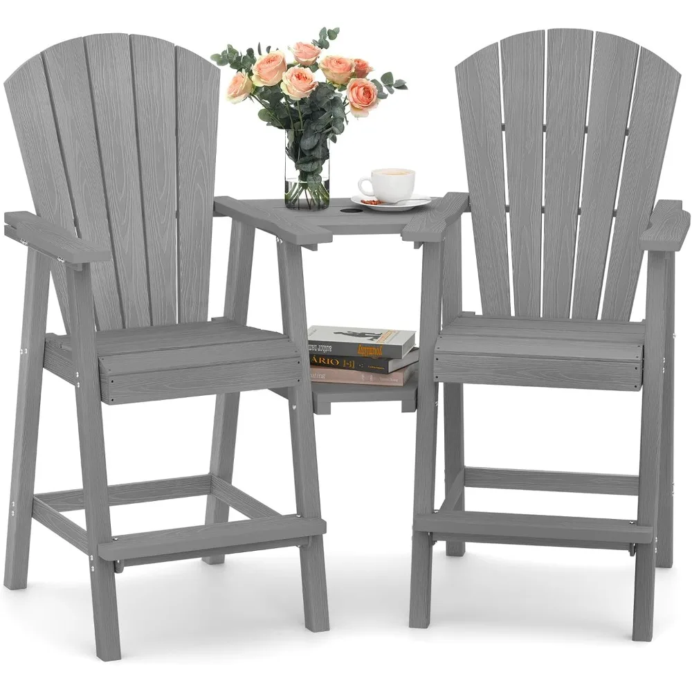 USA Stock Tall Adirondack Chairs Set of 2 with Connecting Trays Gray Hot Sale