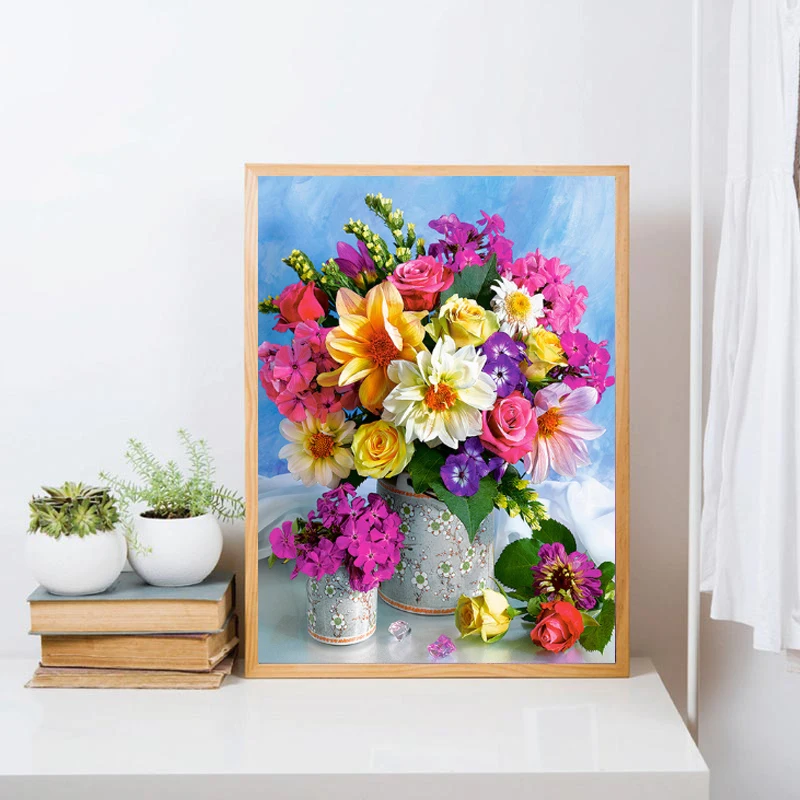 5D DIY Diamond Painting Needlework Flowers Vase Roses Peony Cross Stitch Full Diamond Embroidery Mosaic Rhinestone Home Decor