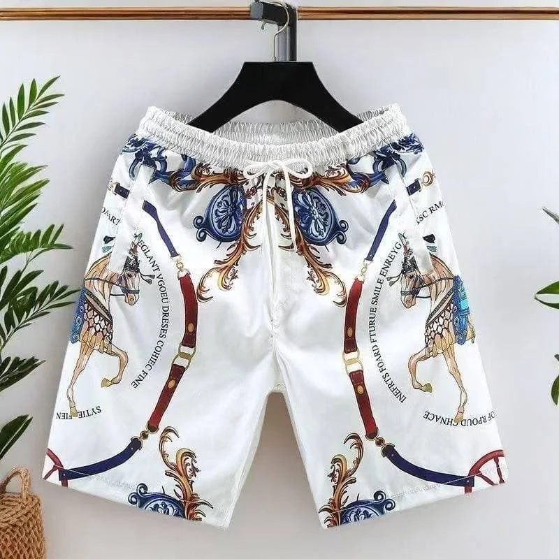 2026 New Luxury Vintage Horse Floral Scroll All Over Print Men Shorts  Loose Beach Short Pants Summer Street Daily Sport Casual