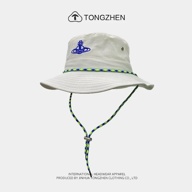 

WW Quick-Dry Bucket Hat with Adjustable Drawstring, UPF 50+ Sun ProtectionSaturn Embroidery Lightweight Summer Beach Travel