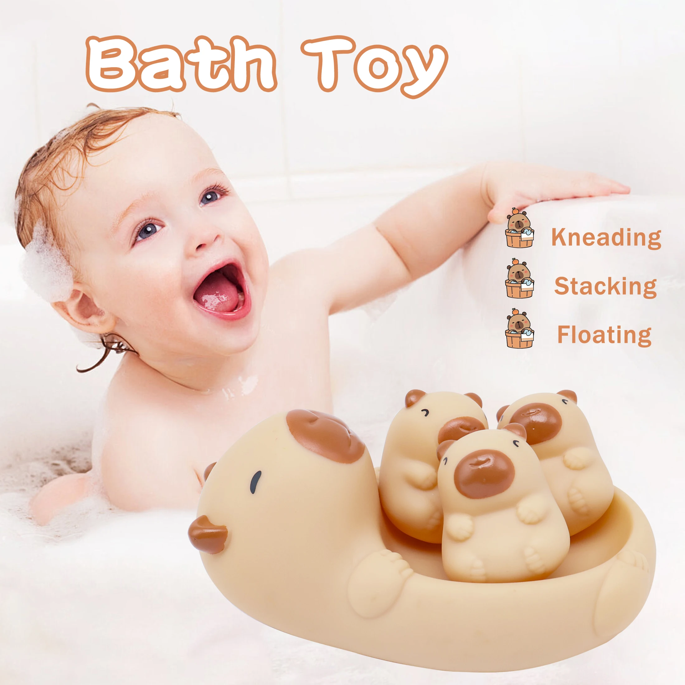 유치원 및 유아 욕실 에나멜 돌고래 귀여운 플로팅 장난감 아기 물놀이 및 물놀이 플로팅 카피바라 및 낚시 그물, 안전하고 무독성 어린이 목욕 대화형 장난감
