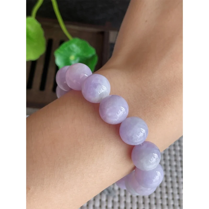 Myanmar Natural a Jade Bracelet Bead Ice-like Violet round Beads 16 Pcs 53.30G